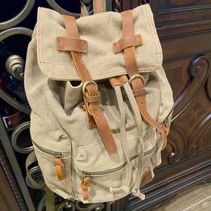 Canvas & leather backpack army green/brown